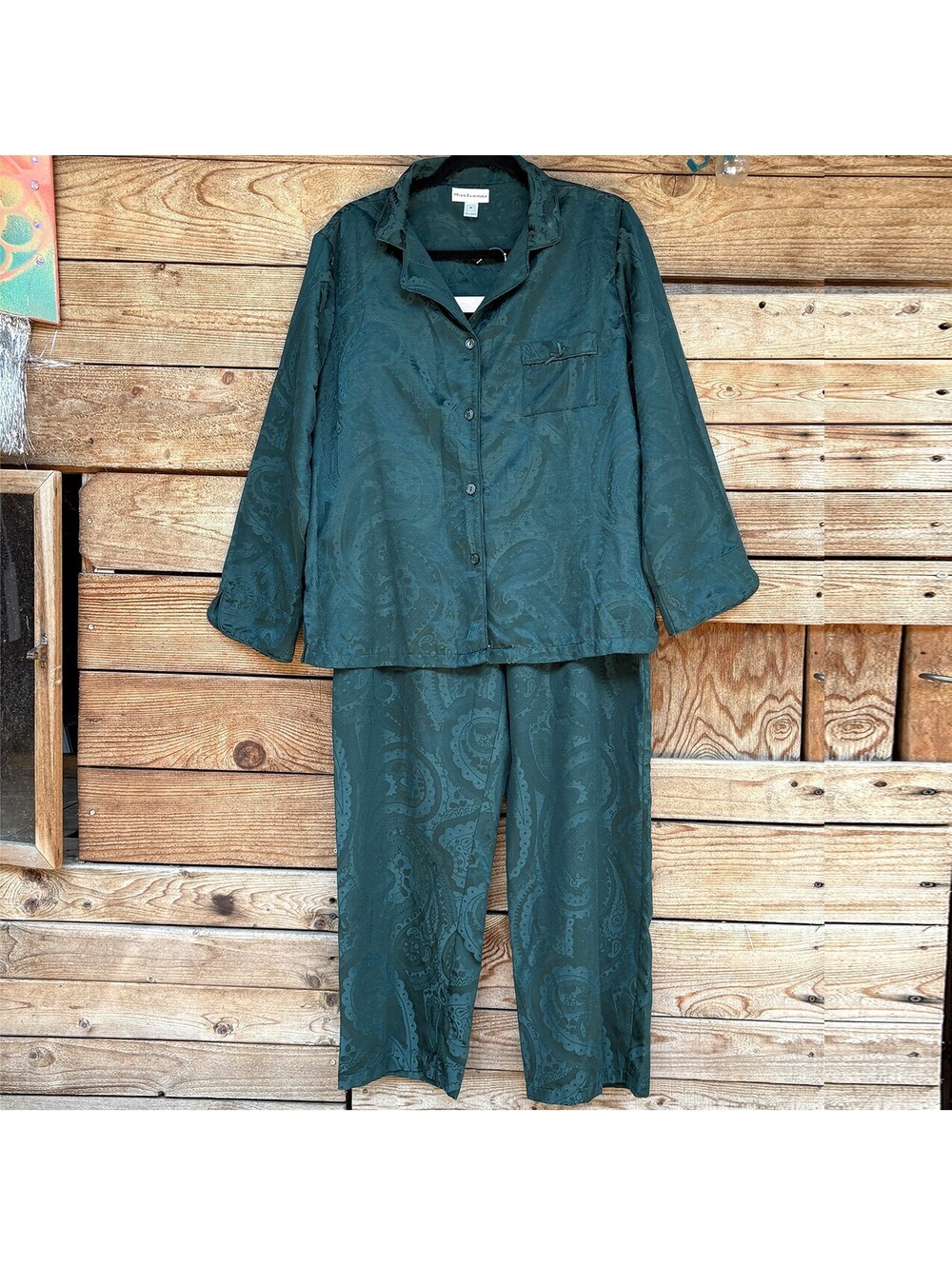 Miss Elaine Green Paisley Jacquard Pajama Set Medium